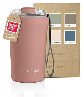 LARS NYSØM Thermo Kaffeebecher to go mit Trageschlaufe & Tritan Deckel | Travel Mug 0,38 Liter mit Isolierung | Auslaufsicherer Edelstahl Thermobecher für Café & Tee (Blush Rose, 380ml)