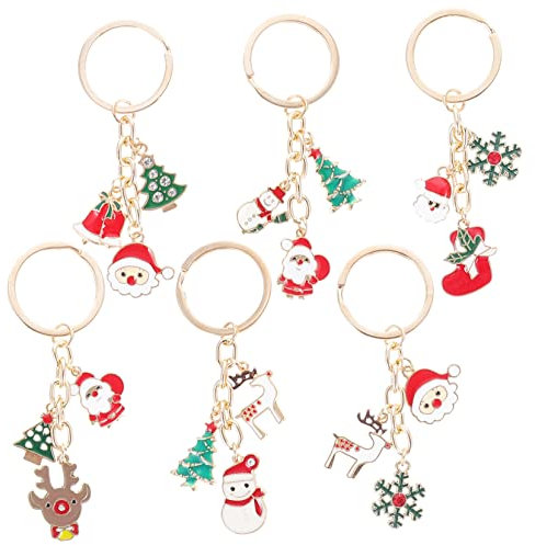 Abaodam 12pcs Christmas Key Chains Santa Key Chains Snowman for Christmas Ring for Snowman Decorations and Santa Tags