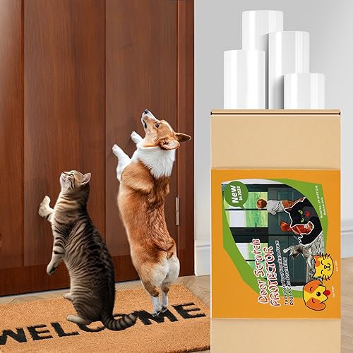 AnExer 4-Rotolo Protettore Porta Antigraffio, 40x100cm Protezione Graffi Gatto, AntiGraffio Protector per Cani & Gatti, Deterrente PVC Trasparente Autoadesivo Protezione Antigraffio per Porte/Muro