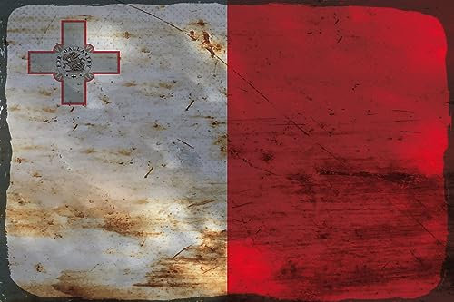 AGDeko® Blechschild Malta Flag Fahne Flagge of Malta Rost Größe 30x20 cm