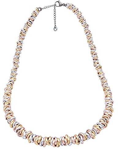 Collana nodini intrecciati regolabile per donna 6 mm 55+5 cm Arg/Dor/Rosa