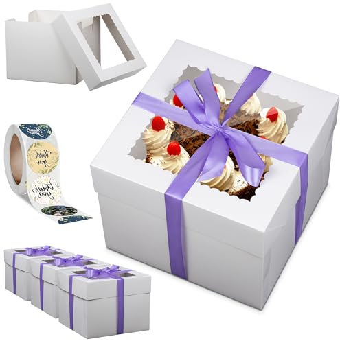 SJAHRS Tortenkarton 3 Stück Transparente Kuchenbox, Weiß Tortenschachtel mit Fenster und Tortenbrett Tortenbehälter für Geburtstag Valentinstag Hochzeit 10x10x8 Zoll