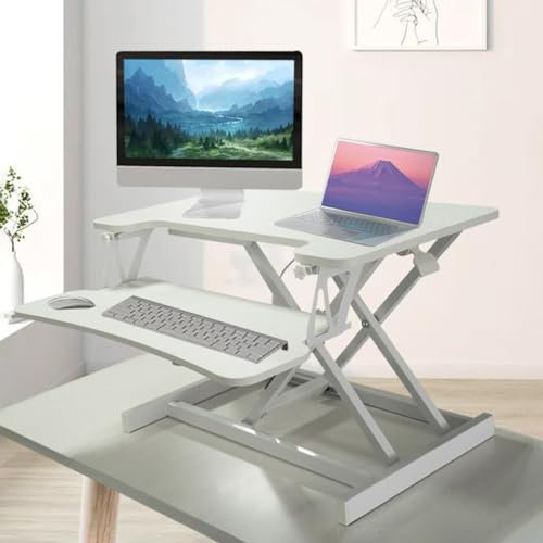 Stehpult Konverter Höhenverstellbar Ergonomischer Tisch Desktop Sit to Stand up Riser, Monitor Lift Computer Workstation für Home Offcie (Color : White, Size : 65 * 40cm)