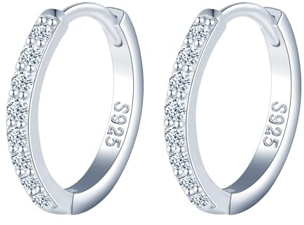 MOOFUN 12mm Solide Creolen Silber 925 Ohrring Damen Ohrringe mit Kleinen Zirkonia Ohringe Hoop Ohrschmuck für Mama Beste Freundin Teenager Mädchen Oma Schwester Frauen Geschenk Geburtstagsgeschenk