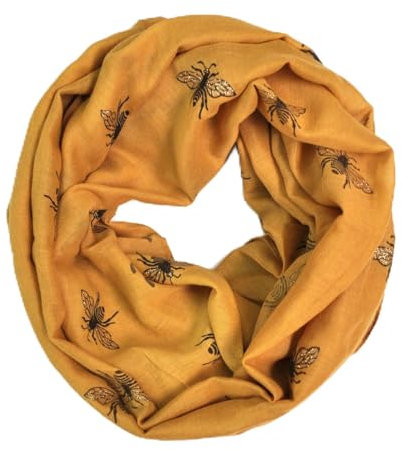 Loop Schal Halstuch Schals Rundschal Schlauchschal Loopschal Tücher Damenschal Biene Muster Damen (Senf)