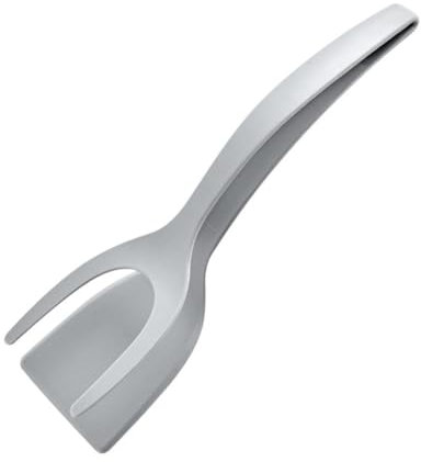 2 in 1 Silicone Grip and Flip Tongs Spatula Kitchen Cooking Turner for Fried Egg (Silicone, Gray)