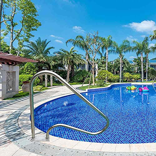 Generic Barandilla para piscina, Barandilla para piscina plateada de acero inoxidable 304, mango humanizado con placa inferior, fácil de instalar