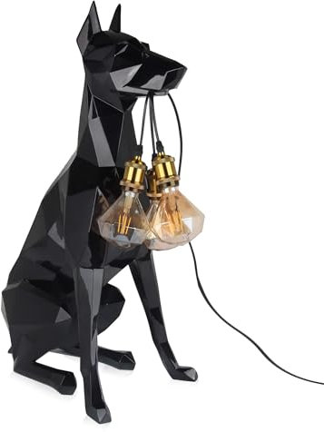 ADM - 'Facettierter Doberman' - Bodenlampe mit Skulptur Pop Art aus Harz Metalleffekt - Schwarz - H82 cm