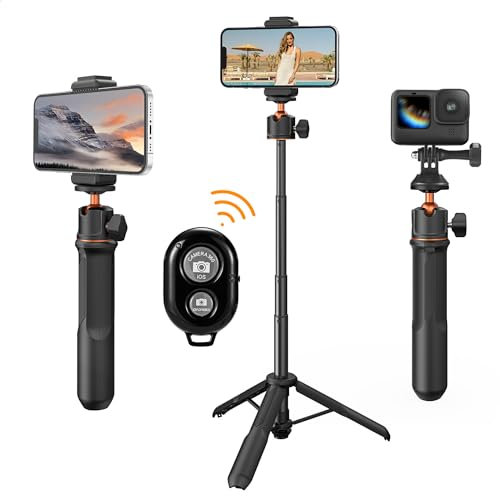 K&F Concept Phone Selfie Stick Tripod with Remote Control, 360 Degree Rotation Ball Head with Phone Holder Small Tripod,1/4'' Screw Compatible with Smartphone/Camera/GoPro