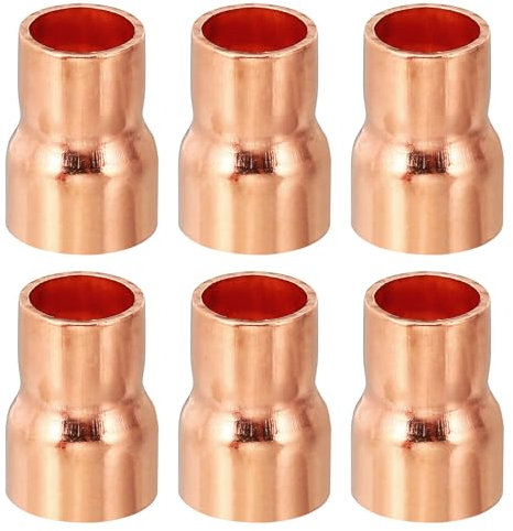 PATIKIL 1/2 a 3/8 ID Manicotto in Rame, 6pz 99,9% Accoppiamento Riduttore in Rame Puro Raccordi a Pressione Tubi Connettore Adattatore con Connessione a Saldare a Caldo
