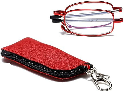 Hubeye Faltbare Lesebrille für Damen und Herren Tragbare Lesehilfe mit Teleskopstange und Reißverschluss Schlüsselanhänger Mini Anti Blaulicht Brille 2.00