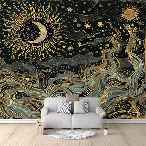 Papier Peint de Photo Bohème Soleil Lune 250x175 cm Papier Peint Panoramique Papier Peint intissé Murale Pour Chambre De Fille, Garçon, Chambre De Bébé Salon Chambre Décor