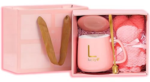 Cnwinu Pink Coffee Cups with Towel Bear, Girls Cute Mugs for Women, Friend & Sister Gifts, Ceramic Marble Coffee Mug Funny Pink Gift Set (380mL, Ceramic Mug)