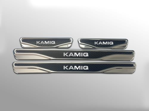 Carbon & Chrome & ABS Türschwellen-Kratzschutz für Skoda Fabia, Kamiq, Karoq, Kodiaq, Octavia, Rapid, Roomster, Superb, Yeti. 4-teilig (KAMIQ)