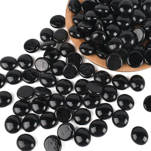 HAIOPS Flat Glass Marbles 1 Pound of Flat Glass Beads for Vase Fillers Flat Bottom Gems Aquarium Pebbles Decor, Black