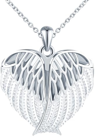 CONILOK Alas de Angel Medallón Foto Collar Mujer: Plata de Ley 925 Corazón Imagen Colgante Collar con Foto-Joyería Conmemorativa para Mujer Amigas Niñas Adolescentes-Regalos Personalizados con Foto