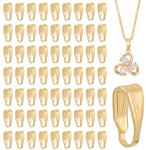 PH PandaHall 300pcs 14K Gold Plated Pendant Clasp Snap On Bails Charms | Clip Hook Pendant Connector Pinch Bail Attachment Clasps for Necklaces Jewellery Making DIY Handicrafts Golden 7x3x3mm