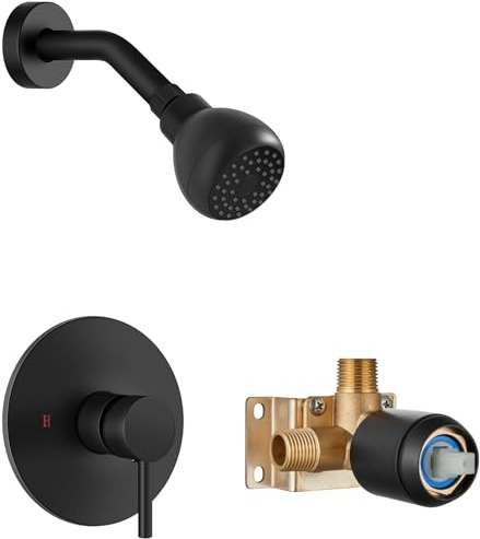 GBBNE Duschkopf- und Wasserhahn-Set, komplettes Einhand-Duschverkleidungsset, Duscharmaturen mit Hochdruck-Duschkopf im Lieferumfang enthalten, grobes Ventil, Mattschwarz