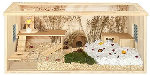 OOMRNV Hamsterkäfig aus Holz, Hamsterkäfige und Lebensräume mit transparenter Frontplatte aus Acryl, Hamsterkäfig für Ratten, Lebensraumbox aus Holz für Zwerghamster,100 * 50 * 50cm