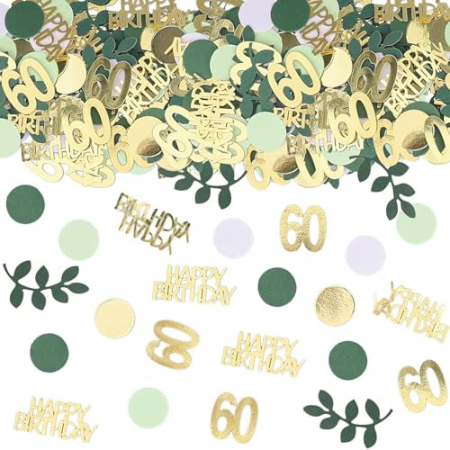 Happy 60th Birthday Confetti 15g 60th Anniversary Glitter Foil Table Decoration Sequins for 60 Years Birthday Table Confetti Party Decoration Green Gold