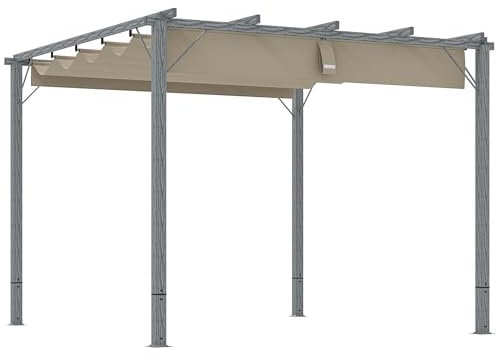 Outsunny Pergola ca. 3x3m Garten Pavillon mit magnetischen Pad, Terrassendachung aus Aluminium, Gartenpavillon mit verstellbares Dach, Freistehend, UV Schutz 30+, für Terrasse und Garten, Grau