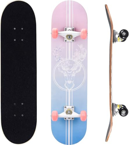 ERNAN Skateboard 31x8 Zoll Komplette für Kinder Jugendliche Erwachsene, komplettes Standard-Skateboards, 7 Schichten Ahorn-Deck, konkaves Skateboard