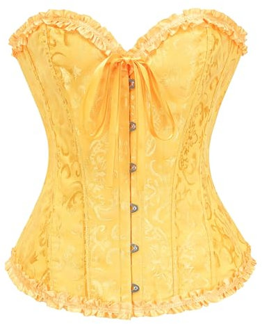 bslingerie Womens Waist Cincher Bustier Boned Corset, Yellow, S