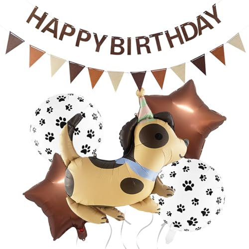 ParPix Hunde Geburtstag Deko Set Mit Happy Birthday Girlande, XXL Hunde Folienballon Tiere, Hundegeburtstag Deko Luftballon Tiere, Ballon Tiere Kindergeburtstag Deko Mädchen Junge, Birthday Dog Ballon