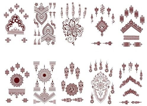 Henna Tattoo Schablone Kit 10 Stück Mehndi Braun Tattoos Aufkleber Temporäre Tattoo Schablone Aufkleber Henna Schablonen Set Für Frauen Finger Für Kinder Und Erwachsene Halloween Party