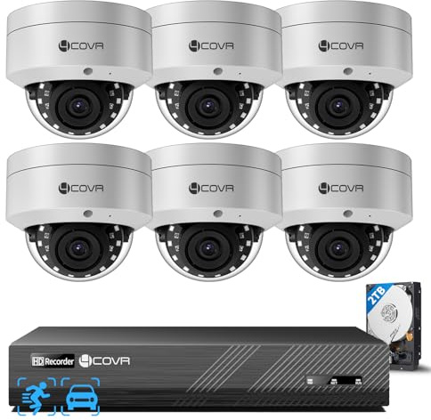 4COVR 4K Überwachungskamera Aussen Set, 8CH NVR mit 2TB HDD, DLY54AX8M0806 | 6×8MP IK10 Vandalensichere Dome PoE IP Kameras, KI Personen-/Fahrzeugerkennung, IP67 Wetterfest, 24/7 Videoüberwachung