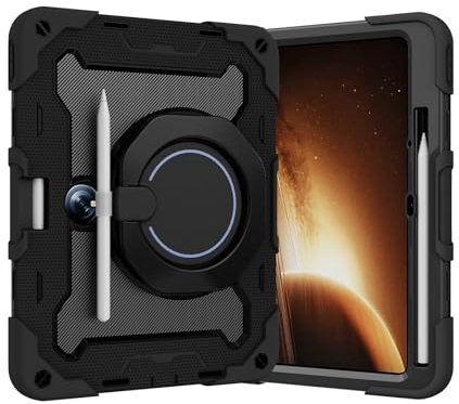 Funda para tablet compatible con OnePlus Pad/Pad 2 de 11.6 pulgadas 2023 con soporte para lápices, funda protectora resistente con soporte giratorio de 360° + correa para el hombro (negro)