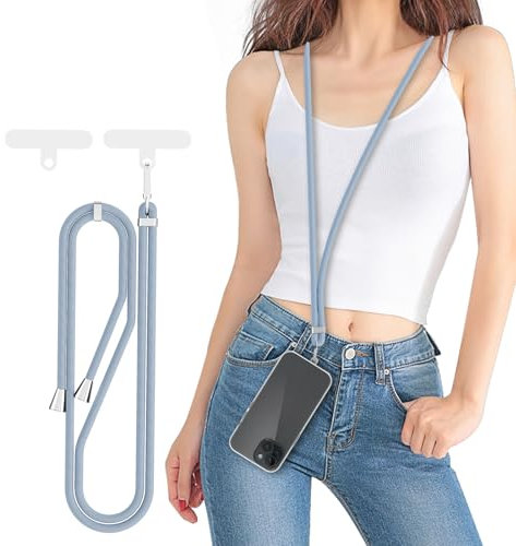 LDYOEN Handykette Universal, Handyband zum umhängen, Geeignet für alle Smartphones, Handy Kette mit 2 Stück Universelles Patch, Handyschnur Schlüsselband passend für alle Standard Handyhülle(Blau)