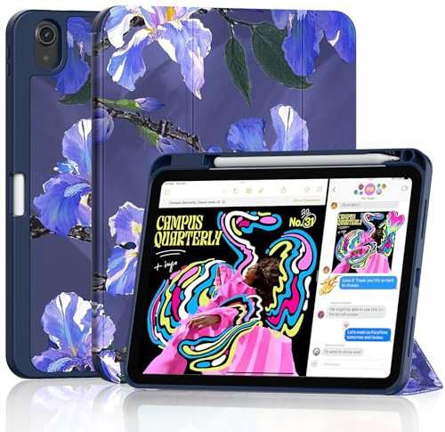 Custodia per iPad (A16) 11/10° generazione (2025/2022), slim stand cover con retro rigido trasparente, supporto touch ID, auto sonno/guardia (stile iris