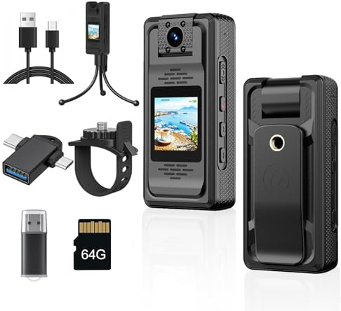 LX-VIECKDUN 2K 1440P Body Camera, 128GB HD Police Wearable Camera with Night Vision, 1.3 Screen, Audio Recording, Mini Body-Worn Cam for Security, Sports, Outdoor Action (Black)