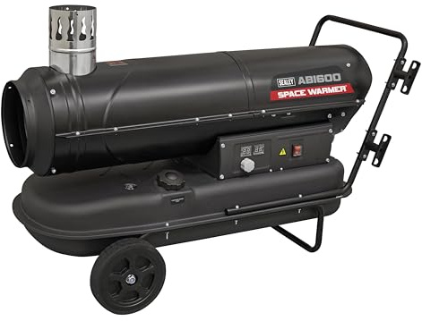 Sealey 68,000Btu/hr Indirect Space Warmer Kerosene/Diesel Heater with Wheels – ABI600, Silver