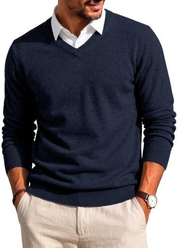 Misfuso Pull Homme Col Chemise Pullover Manches Longues Tricot Bleu Foncé L