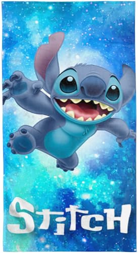 BERONAGE Disney Lilo & Stitch Badetuch Out of the World 75x150 cm 100% Baumwolle Strandtuch Handtuch Kinder Duschtuch saugstark weich Sommer Pool Geschenk Fanartikel