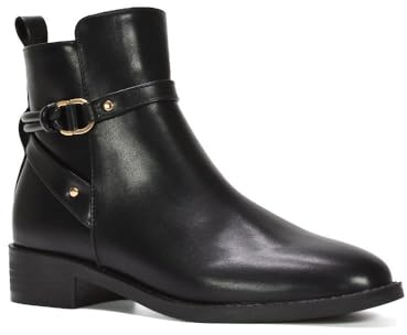 ESSEX GLAM Women's Ankle Boots Buckle Strap Ladies Synthetic Leather Chelsea Biker Casual Dressy Booties Size 3-8
