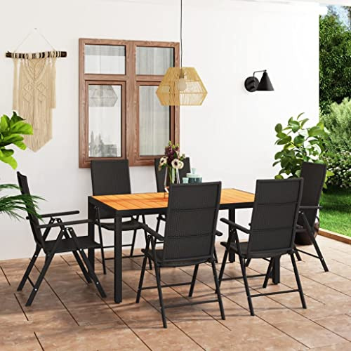 Bucmath 7-TLG. Garten-Essgruppe Schwarz und Braun, verstellbare PE-Rattan Stühle, WPC-Tischplatte, Aluminiumgestell, für Terrasse und Balkon, wetterfest, 150x90x74 cm