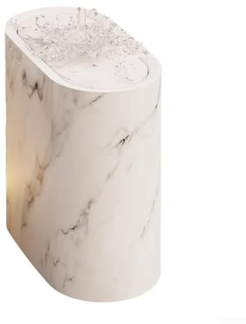 Eawfgtuw Poubelle fine élégante avec couvercle, poubelle étroite en plastique peu encombrante, double tube pour la prévention des fuites, motif marbre et grain de bois, 30 x 30 x 15 cm (blanc)