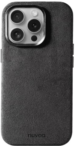 nuvoa Alcantara Handyhülle für iPhone 14 Pro Max kompatibel mit MagSafe | Handgefertigte Premium Case aus original italienischem Alcantara®, unterstützt kabelloses Laden, 100% Vegan – Space Grau