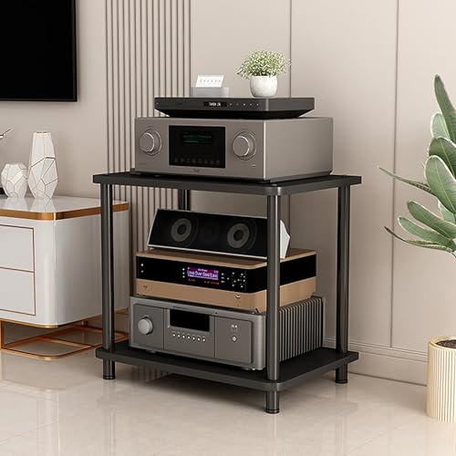 4 Tier AV Ma Stand Black o Rack for TV DVD CD Record Player & Game ConsolesSpaceSaving Ste net 15.8in Entertainment Shelf Modern Design