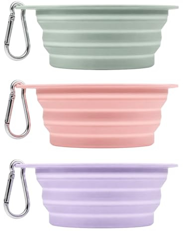 3 Pack Collapsible Dog Bowl, Portable Dog Water Bowl for Outdoor Activities, Non Slip Collapsible Bowl For Training Pets,Pink Green Purple Colour Options