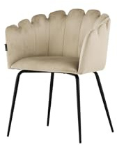 FURNLUX LIMHAMN Esszimmerstuhl, Modernes Design, Dekoratives Rückenteil, Textil/Samt, Beige, 61x54x77 cm, Metallrahmen Schwarz, 10 kg