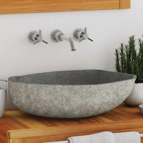 Elegante lavabo ovale in pietra di fiume per bagni moderni e rustici, lavandino in pietra di fiume ovale con design naturale