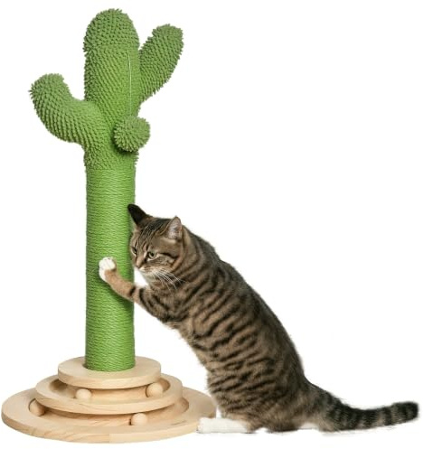 Arbre à Chat griffoir Forme de Cactus 32 x 60 cm protège Les Meubles Jeu interactif Design Contemporain en sisal Vert 21_0007663