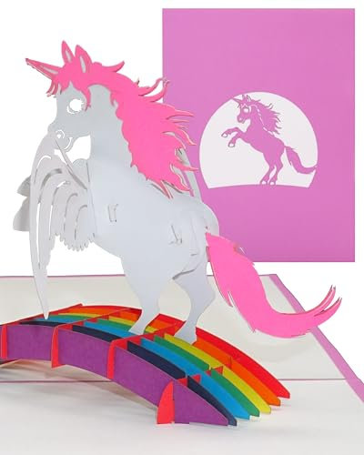 Geburtstagskarte Einhorn Unicorn & Regenbogen - Pop-Up Karte zum Geburtstag Mädchen, Kindergeburtstag Gutschein & Einladungskarte