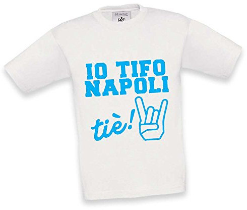 T-Shirt Maglietta Maglia Bambino Io Tifo Napoli Tie' Maglia Bianca Grafica Bimbo 3-4 Anni