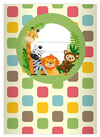Kartenkaufrausch 16 Fröhliche, buntes Zoo DIN A4 Schulhefte, Rechenhefte mit Giraffe, Zebra und co in grün Lineatur 7 (Kariertes Heft)