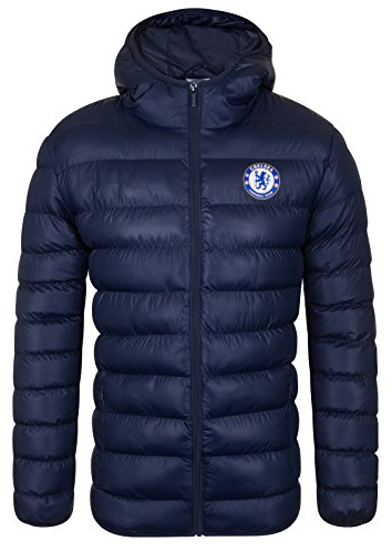 Chelsea Mens Quilted Jacket Hooded Winter Coat Adults Official Football